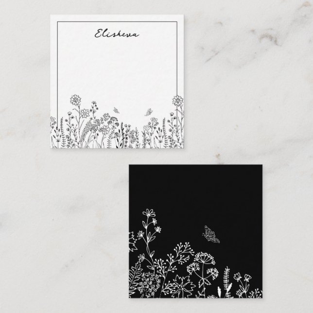 Carte Design Script Floral Sketch Note (Devant / Derrière)