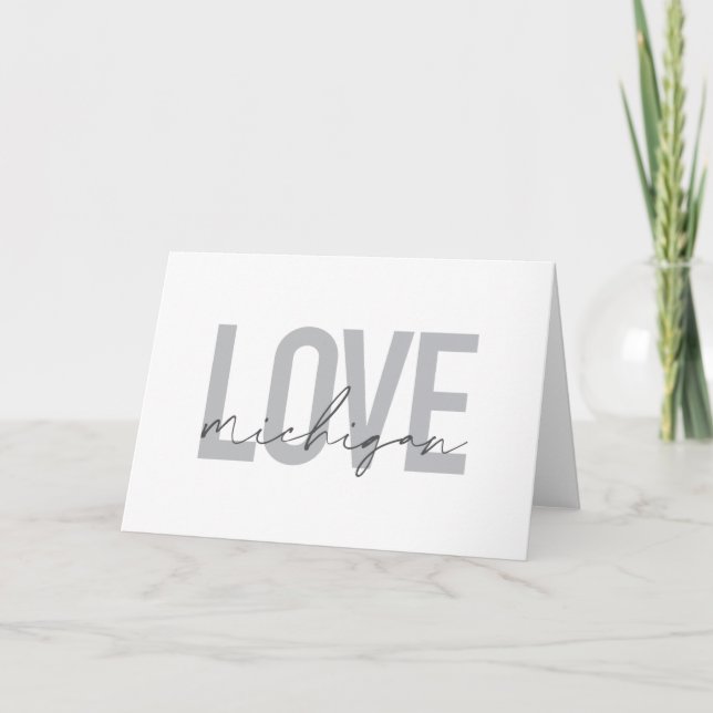Carte Design simple, moderne, urbain, cool Love Michigan (Devant)