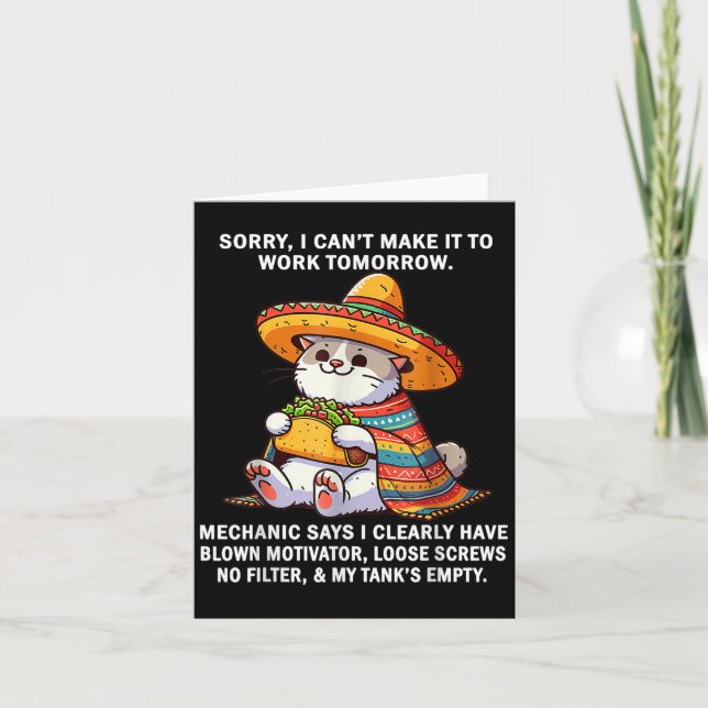 Carte Désolé je ne peux pas venir travailler demain le m (Devant)