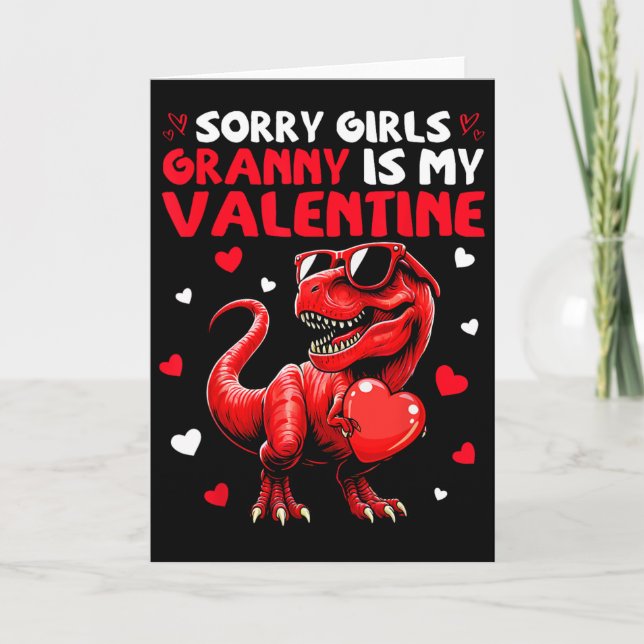 Carte Désolé les filles mamie est ma Saint-Valentin Dino (Devant)