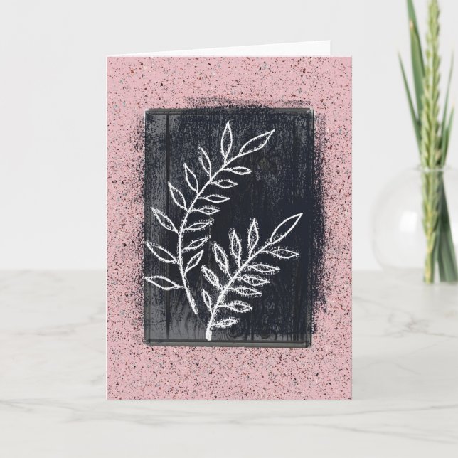 Carte Dessin abstrait de brindille blanche sur fond noir (Devant)