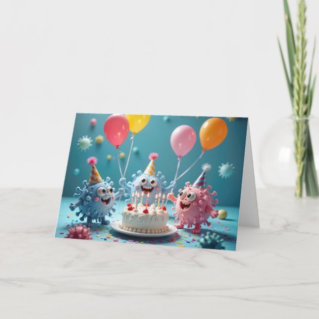 Carte Dessin animé d'anniversaire Fête de microbes  (Devant)
