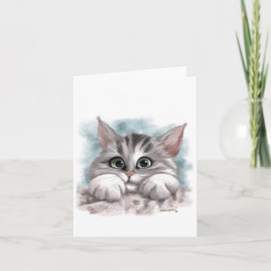 Carte Dessin animé de chaton gris tabby adorable