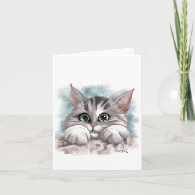 Carte Dessin animé de chaton gris tabby adorable (Devant)