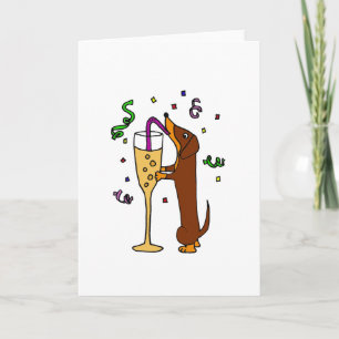 Carte Dessin animé de fête de chien teckel amusant