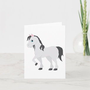Carte Dessin animé de poney gris mignon Cheval fantaisis