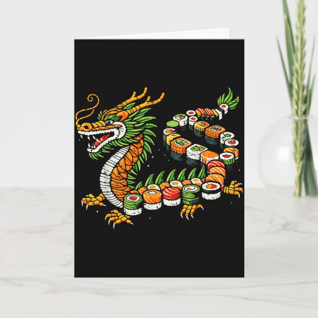 Carte Dessin animé de sushi de dragon japonais pour homm (Devant)