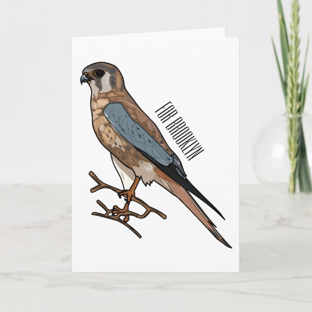 Carte dessin animé d'oiseau-kestrel américain (Devant)