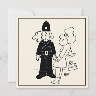 Carte Dessin animé d'un policier qui a un visage d'horlo