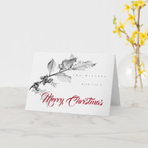 Carte Dessin au crayon de branche de houx de Noël Élégan