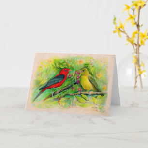 Carte Dessin au crayon de couleur aquarelle des tanagers