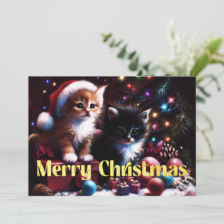 Carte Dessin au pastel dur Noël 2 chatons