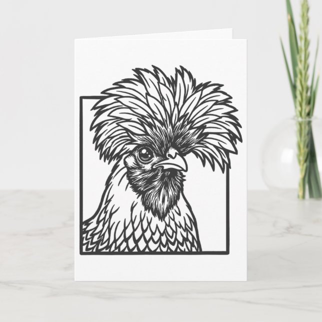 Carte Dessin au trait de poule polonaise - Conception dr (Devant)