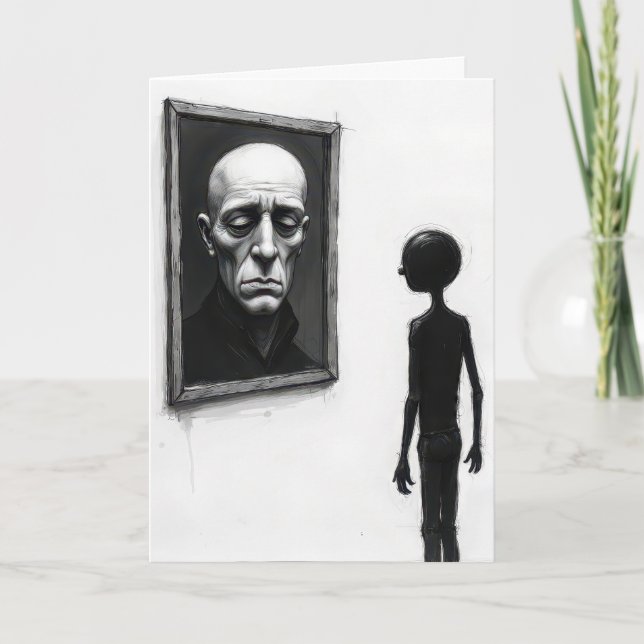 Carte Dessin au trait d'une figure fixant le portrait d' (Devant)