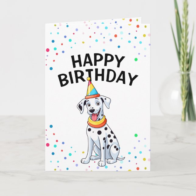 Carte Dessin Chien dalmate avec Casquette de fête Annive (Devant)