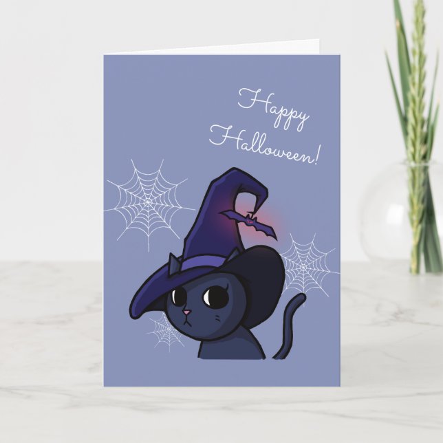 Carte Dessin de chat pour sorcière Kawaii Halloween (Devant)