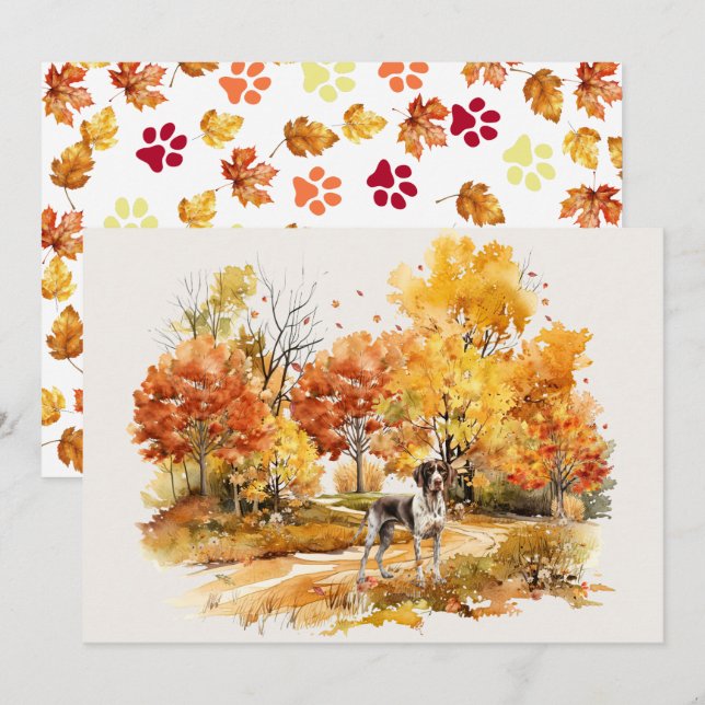 Carte Dessin de chien d'automne à l'aquarelle - Pointer  (Devant / Derrière)