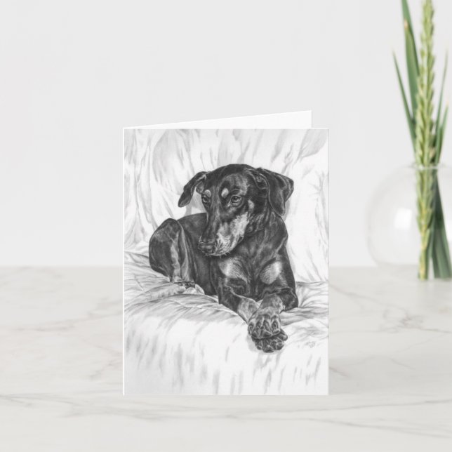 Carte Dessin de chien de Pinscher de dobermann par le (Devant)
