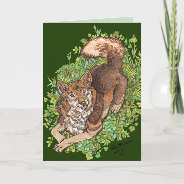 Carte Dessin de Chien et de Feuillage Jaune Husky (Devant)