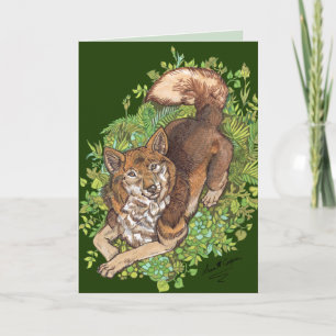 Carte Dessin de Chien et de Feuillage Jaune Husky