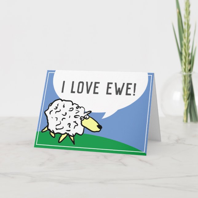 Carte Dessin de design de mouton avec I Love Ewe Pun (Devant)