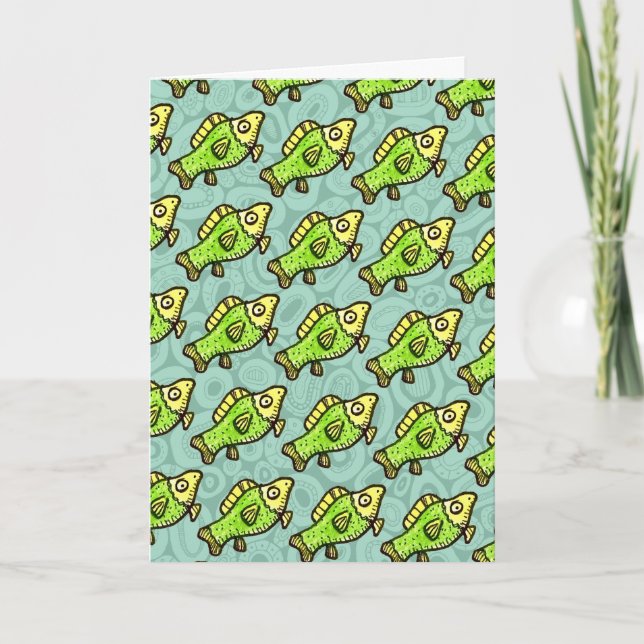 Carte Dessin de poisson vert de dessin animé drôle (Devant)