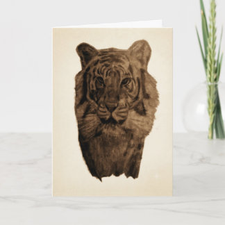 Carte Dessin de portrait de tigre vintage