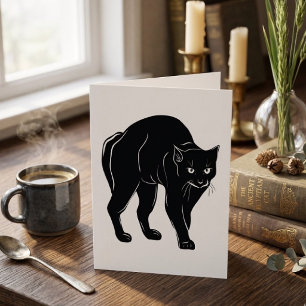 Carte Dessin de silhouette de chat noir rôdant Halloween