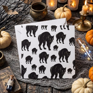 Carte Dessin de silhouette de chat noir rôdant Halloween