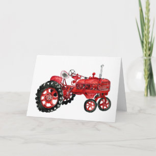 Carte Dessin de vieux tracteur rouge