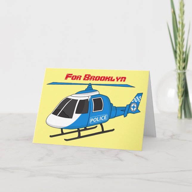 Carte Dessin d'hélicoptère du service de police mignon (Devant)