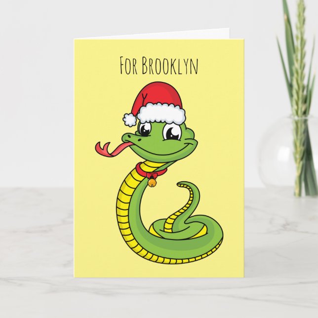 Carte Dessin d'un serpent vert mignon avec un chapeau de (Devant)