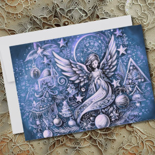 Carte Dessin dur Pastel Noël Angel bleu
