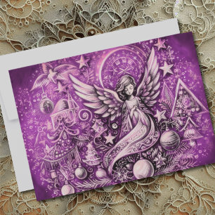 Carte Dessin dur Pastel Noël Angel pourpre