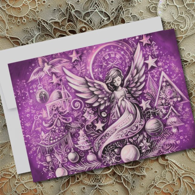Carte Dessin dur Pastel Noël Angel pourpre (Créateur téléchargé)