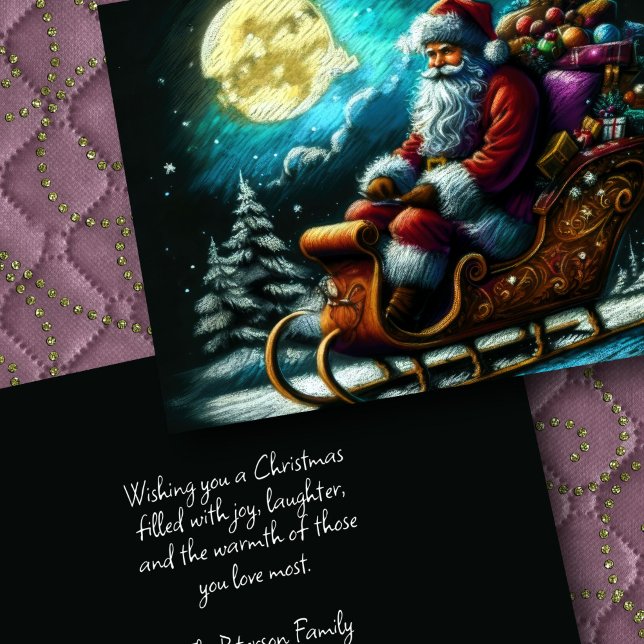 Carte Dessin dur Pastel Noël Père Noël dans Sleigh 2 (Créateur téléchargé)