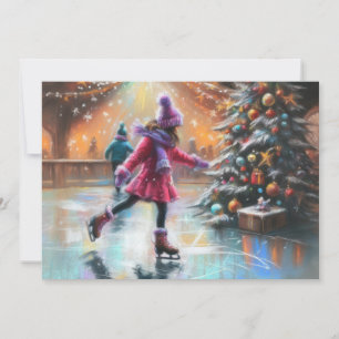 Carte Dessin dur Pastel Patinage sur glace de Noël