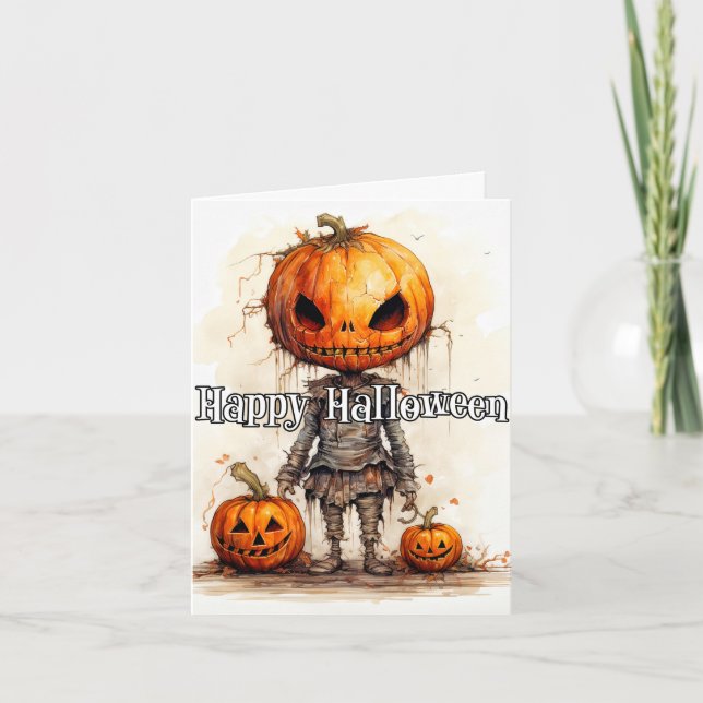Carte Dessin effrayant Citrouille d'Halloween (Devant)