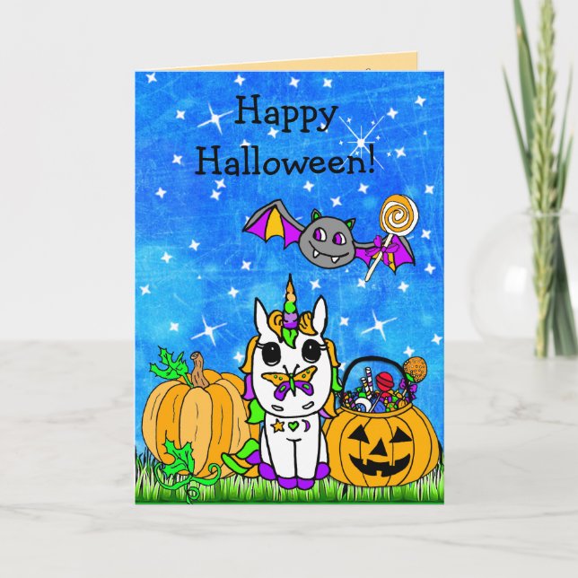 Carte Dessin humoristique pour l'Halloween Unicorne pour (Devant)