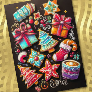 Carte Dessin Pastel Dessin Noël Motif de vacances Cookie
