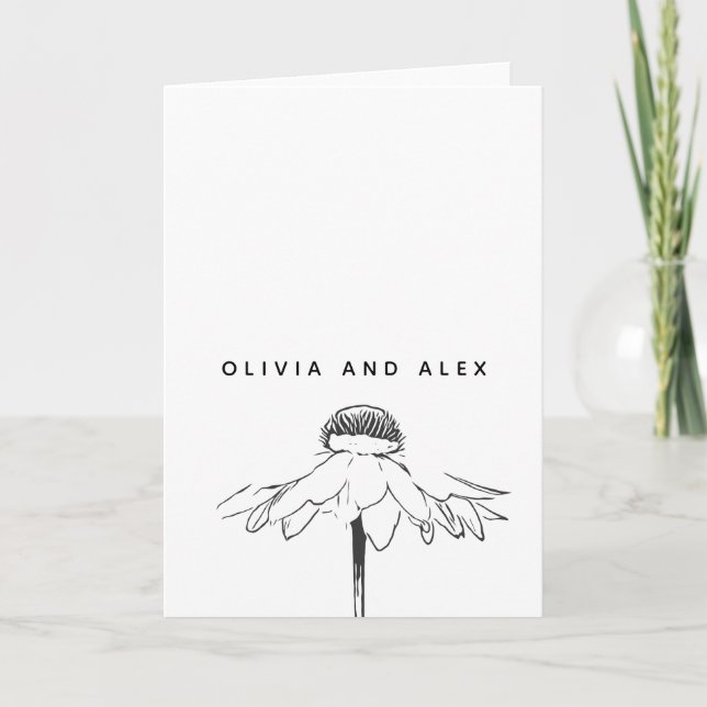 Carte Dessin simple en ligne de fleurs en noir et blanc (Devant)