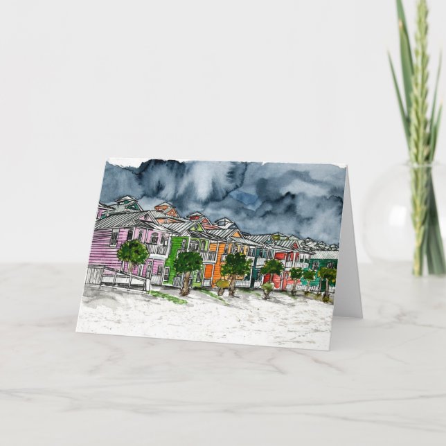 Carte dessin tropical d'art de maisons de plage (Devant)