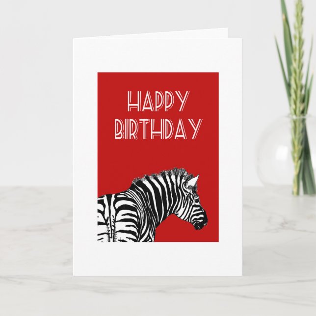 Carte Dessin Zebra, Joyeux Anniversaire. (Devant)