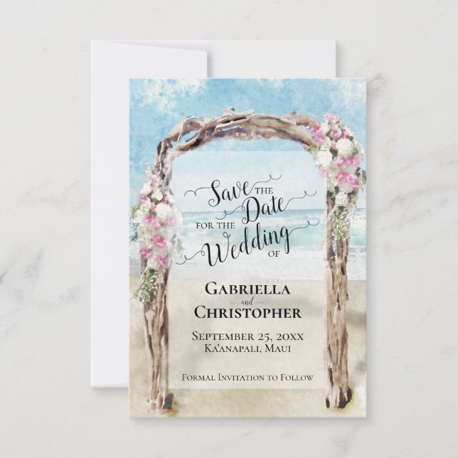 Carte Destination romantique Mariage de plage Enregistre (Devant)