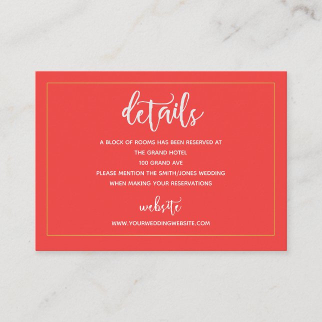 Carte Détails de l'hébergement en rose foncé et or (Devant)