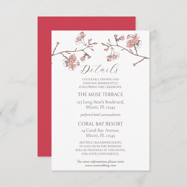 Carte Détails du boîtier Mariage Sakura Blossom (Devant / Derrière)