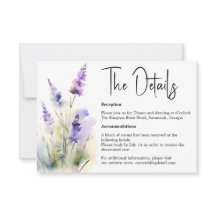 Carte Détails du Mariage d'aquarelle Lavender