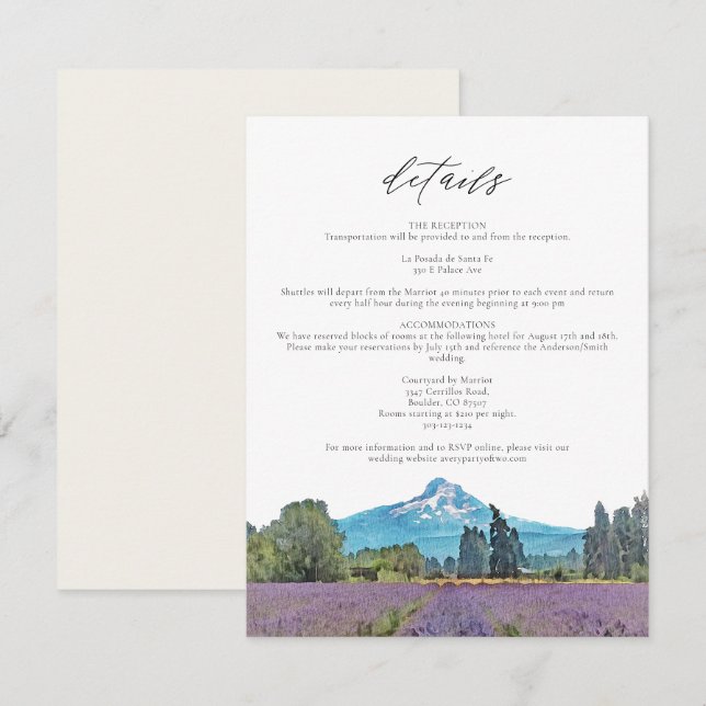 Carte Détails du Mariage d'aquarelle MOUNT HOOD (Devant / Derrière)