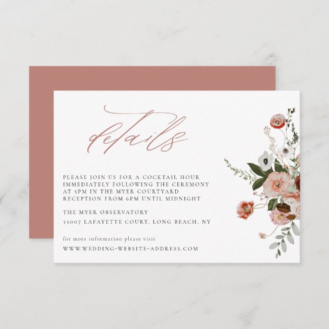 Carte Détails du Mariage Floral de l'automne (Devant / Derrière)