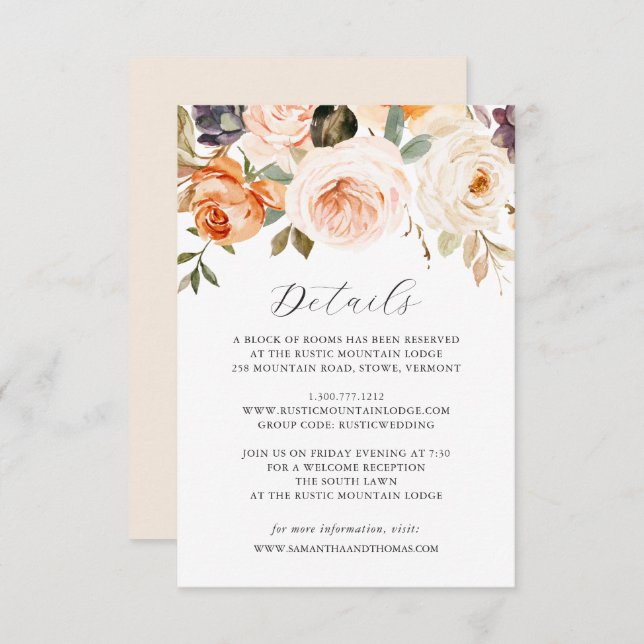 Carte Détails du Mariage Floral Orange Fall (Devant / Derrière)